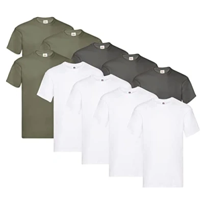 Abbildung von Fruit of the Loom Original T Shirt, Farbe:4X Weiss + 3X Graphit Olive 1 HL Kauf Notizblock, Größe:XXL