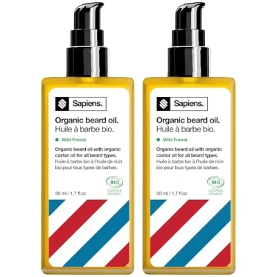 Abbildung von Sapiens Barbershop Bartöl Herren BIO Bartpflege Öl Cosmos Organic Zertifiziert mit Rizinusöl Wachstum Spendet Feuchtigkeit Bart Conditioner Beard Oil for men 50 ml (50 (2er Pack))