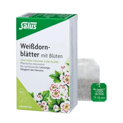 Abbildung von Weissdornblätter mit Blüten Arzneitee bio Salus