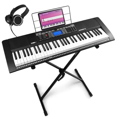 Abbildung von MAX Rhapsody61 Keyboard Piano, 61 Tasten E Piano mit Lautsprecher, Kopfhörer und Ständer für Anfänger, LCD Display, 50 Demo Songs, Keyboard, Lern Funktion, 300 Klangarten