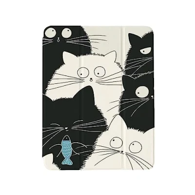 Abbildung von UOMSKTY Hülle Für 11 Zoll Ipad Pro 4./3./2. Generation 2022/2021/2020 Smart Trifold Stand Schutzhülle Mit Stifthalter Slim Soft Back Cover Auto Sleep/Wake(Cartoon Lustige Katze)