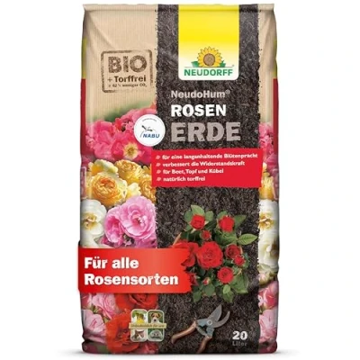 Abbildung von Neudorff Bio Erde NeudoHum RosenErde 20 Liter, (Torffreie mit Mycorrhiza, für 4 Wochen vorgedüngte Rosen Erde), fördert kräftige und Blüten im Beet, Topf Kübel