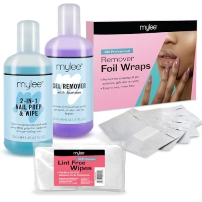 Abbildung von Mylee Maniküre Entferner Set, Nagelvorbereitungs und Nagellack Wischtuch, Gel Entferner, 100 x Wraps, fusselfreie Nageltücher, Nagel Kit