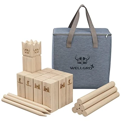 Abbildung von Wellgro Kubb Spiel Laser Gravur inkl. Spielanleitung Spielbausteine