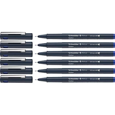 Abbildung von Schneider Pictus Fineliner (Strichstärke 0,9 mm, dokumentenechte Pigmentliner, metallgefasste Spitze, Gehäuse aus 85% recyceltem Kunststoff) 6er Pack, blau