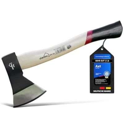 Abbildung von siwitec Holzaxt SH 80, Axt mit Hickory Stiel und C45 Carbon Klinge, Länge: 36 cm, Kopfgewicht: 800 g, Beil, Spaltaxt Holz, Universalaxt, Beil