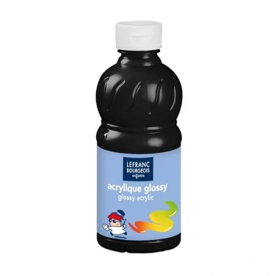 Abbildung von Lefranc Bourgeois 807541 Glossy Kinder Acrylfarbe, gebrauchsfertige flüssige glänzend und wasserfest, Ideal auf Papier, Karton, Holz, Gips, Metall, Plastik, 250ml Flasche Schwarz