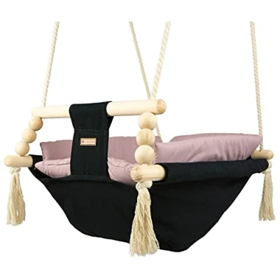 Abbildung von Babyschaukel Kleinkindschaukel Babyliegeschaukel Stoffschaukel Babywippe Wiege (Muster: schwarz, rosa)