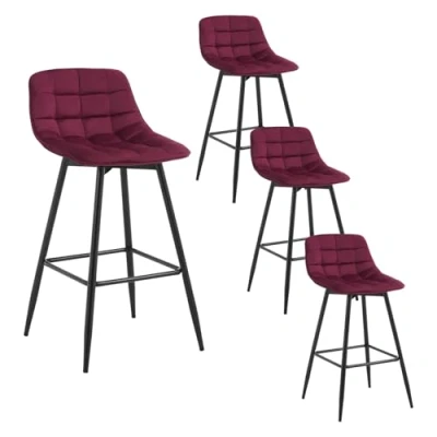 Abbildung von WOLTU 4er Set Barhocker Barstuhl Hocker Tresenhocker Bistrohocker Design Stuhl Samt Metall Bordeaux BH143bd 4