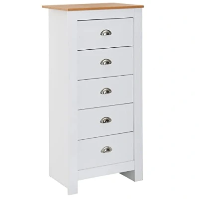 Abbildung von KADIMA DESIGN Kommode Eiche Weißes Sideboard für 5 Schubladen, viel Stauraum