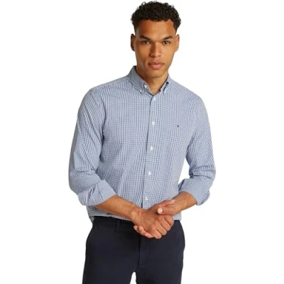 Abbildung von Tommy Hilfiger Herren Hemd Flex Poplin Gingham Regular Fit, Mehrfarbig (Wedge Blue / Optic White), XL