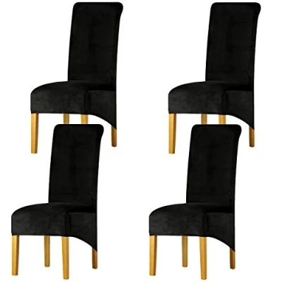 Abbildung von LANSHENG Stretchy XL Stuhlbezüge für Esszimmerstühle, Stretch Spandex mit Gummiband Stuhlbezug,Velvet Large Dining Chair Schonbezüge Restaurant Hotel Party Bankett (Schwarz,4er Set (Groß))