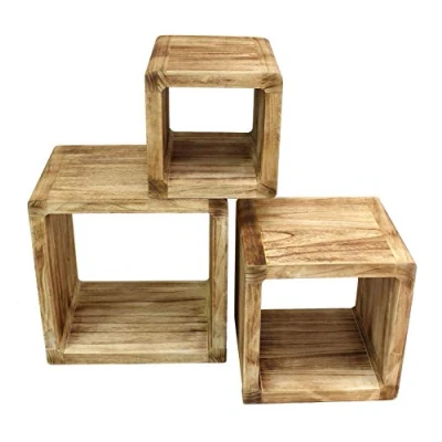 Abbildung von levandeo 3er Set Regal Cube 44x35cm Holzregal Holz Board Used Design Würfelregal Natur Regalwürfel