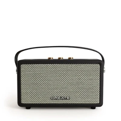 Abbildung von CREATE / Speaker Retro/Tragbarer Lautsprecher mit Bluetooth, USB und AUX klein, Schwarz/Retro Design, bis zu 5 Stunden Betriebsdauer, Trageschlaufe, 40W