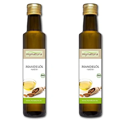 Abbildung von Mynatura Bio Mandelöl 2x 250ml I Nativ Kaltgepresst Rohkostqualität Vitaminreich Hautpflege Vegan Naturkosmetik DE ÖKO 044 (2 x 250ml)