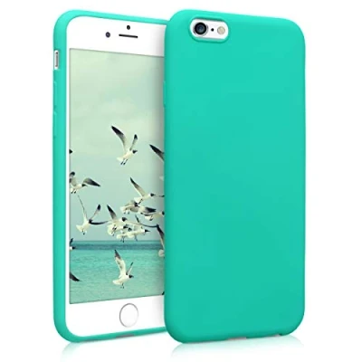 Abbildung von kwmobile Hülle kompatibel mit Apple iPhone 6 / 6S weiches TPU Silikon Case Cover geeignet für kabelloses Laden Neon Türkis