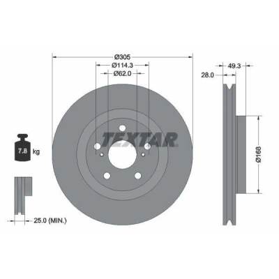 Abbildung von TEXTAR Bremsscheibe TOYOTA: C HR, RAV4 V, LEXUS: UX 92304305 4351276010,4351206170,4351233150,43512F4030 Bremsscheiben, Scheibenbremsen
