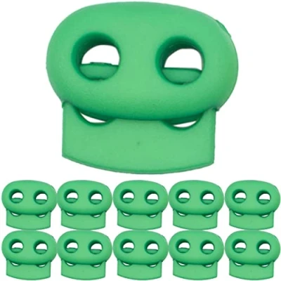 Abbildung von Kordel Stopper, 2 Loch, 10 Stück, in Grün, für bis Ø 4 mm Kordeln, Band Klemme Jacke, Bekleidung, Rucksack, Gummikordel Schnellverschluss Schnürsenkel, Schnur Rutsche, Tanka Kordelstopper