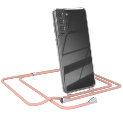 Abbildung von EAZY CASE Smartphone Necklace kompatibel mit Samsung Galaxy S21 Plus 5G, Tasche Kette Schultertasche Crossbody Bag, Handyhülle zum Umhängeband Kordel in komplett Alt Rosa Endstücken Silber
