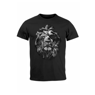 Abbildung von Neverless Cooles LÖWE Print Aufdruck Motiv Neverle Tshirt print, Herren, Größe: XS, Schwarz