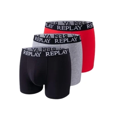 Abbildung von Replay Boxer Style 01/C Basic Cuff Logo 3pcs Box N176 Black/Grey/Melange/Red S