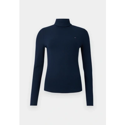 Abbildung von Tommy Hilfiger SLIM ROLL Langarmshirt, Damen, Größe: Large, Dark night navy