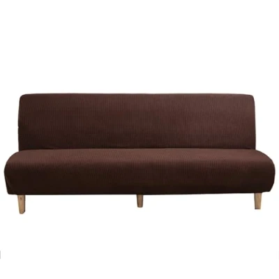 Abbildung von Sofabezug Ohne Armlehnen Beige/Grau 3/2 Sitzer Sofabettüberzug Armlehne Rutschfest Stretch Spandex Futon Sofa Sitzbezüge Faltbar klappbares Schlafsofa Schonbezug(120 150cm,Brown)