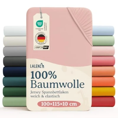 Abbildung von Laleni Jersey Spannbettlaken 100x115 cm Laufstall 2er Set Oeko TEX zertifiziertes 6 eckig Bezug Baumwolle Laufgitter Baby Bettwäsche Rosa
