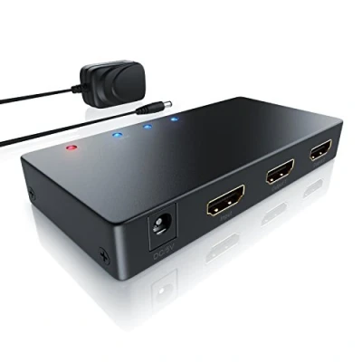 Abbildung von CSL HDMI Splitter Umschalter 1 In 2 Out Support UHD 2160p 4K 30Hz Full HD 60 Hz CEC HDCP 3D Ready Deep Color 30bit 36bit 48bit Metall Schwarz