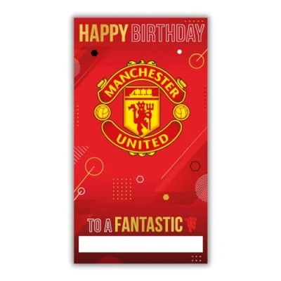 Abbildung von Danilo Promotions LTD Geburtstagskarte Manchester United Football Club mit Aufklebern zum Personalisieren Ihrer Beschriftung für Mutter, Vater, Enkel, Freund, offene Geburtstagskarte, Rot