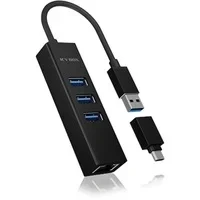 Abbildung von ICY BOX IB HUB1419 LAN Aluminium USB HUB mit 3 3.0 Ports und RJ45 Gigabit Ethernet Netzwerkadapter, Integriertes Type A Kabel C Adapter für Windows Mac OS X