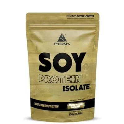 Abbildung von PEAK Soja Protein Isolat 750g Geschmack Salted Peanut Caramel I 25 Portionen Pulver Proteinquelle: Soy, pflanzliches Eiweiß GMO free hoher EAA Gehalt Muskelaufbau glutenfrei 750 g