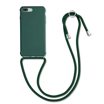 Abbildung von kwmobile Necklace Case kompatibel mit Apple iPhone 7 Plus/iPhone 8 Plus Hülle Cover Kordel zum Umhängen Silikon Schutzhülle Dunkelgrün