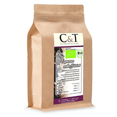 Abbildung von C&amp;T Bio Espresso Crema Cafe entkoffeiniert 100 % Arabica 1000 g entkoffeinierter Kaffee ganze Bohnen im Kraftpapierbeutel