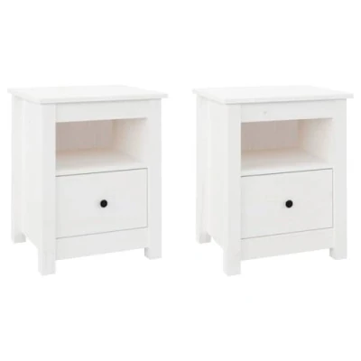 Abbildung von vidaXL 2X Nachttisch 1 Schublade Fach Nachtschrank Nachtkonsole Nachtkommode Schlafzimmer Schrank Kommode Weiß 40x35x49cm Massivholz Kiefer