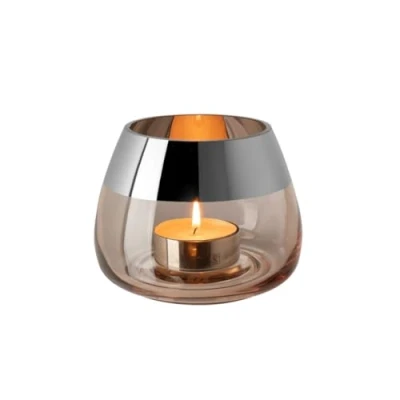 Abbildung von Fink Teelichthalter BELLA H.8,5cm x D.11cm Glas sand/silberfarben (1xWindlicht, 1 St., Leuchte Geschenk für Frauen), Edles Windlicht: Kerzenhalter Stumpenkerzen &amp; Kerzenleuchter