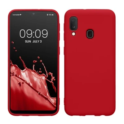 Abbildung von kwmobile Hülle kompatibel mit Samsung Galaxy A20e weiches TPU Silikon Case Cover geeignet für kabelloses Laden Klassisch Rot