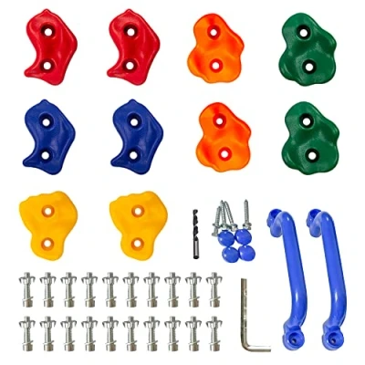 Abbildung von KINSPORY Klettersteine Kinder, Klettergriffe Kinder 10 Stück Schweinenasen Kletterset, Climbing Hold, Kommt mit blauem Griff und Befestigungsmaterial