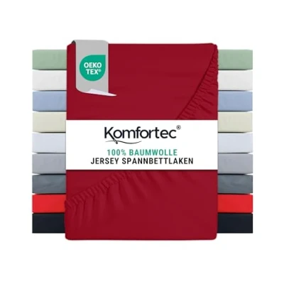 Abbildung von Komfortec Jersey Spannbettlaken 200x200 cm, 100% Baumwolle, Rot