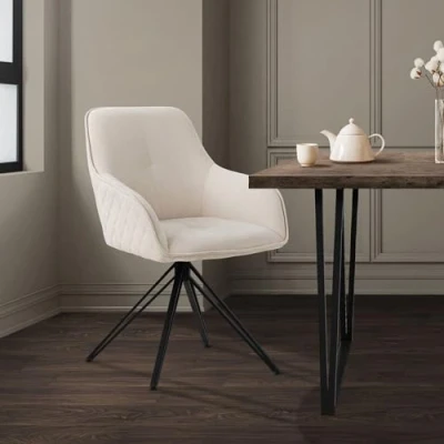 Abbildung von ML DESIGN Stuhl Esszimmerstuhl aus Textil Webstoff mit Metallbeine, 360 drehbar (1 St), Polsterstuhl Rücken &amp; Armlehne Creme Küchenstuhl Wohnzimmerstuhl