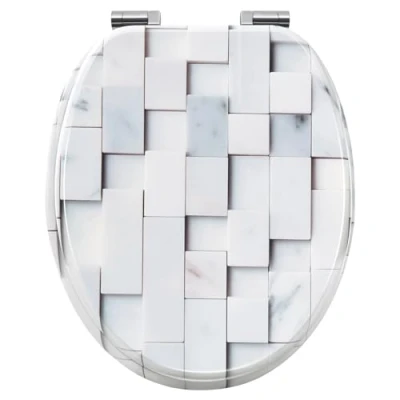 Abbildung von WOLTU Toilettendeckel mit Absenkautomatik, WC Sitz O Form, Klodeckel Mosaik Motiv, Klobrille Toilettenbrille Deckel, einfache Montage von unten, bis 175 kg belastbar, aus MDF