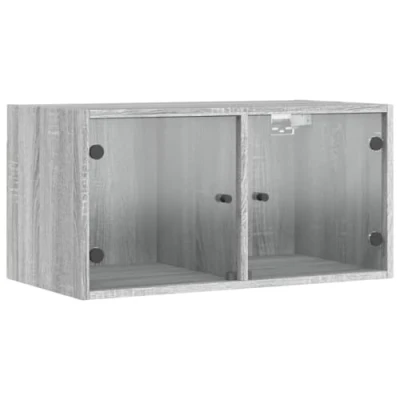 Abbildung von vidaXL Wandschrank, Hängeschrank mit Glastüren, Schrank Stauraum für Wohnzimmer, Küchenschrank Badschrank Wandmontage, Modern, Grau Sonoma