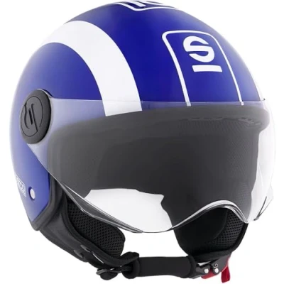 Abbildung von Sparco Riders Sp601 Motorradhelm, Scooter ECE 22.06 Homologiert, Demi Jet Helm mit Anti Kratz Visier und Micrometric Auslösung, BLAU/Weiss, S