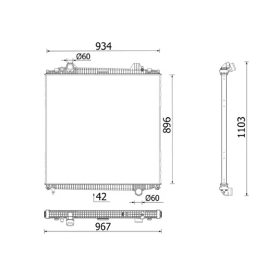 Abbildung von MAHLE ORIGINAL CR 103 000P Kühler, Motorkühlung Aluminium 896, 934 42 ohne Rahmen Kühlrippen gelötet