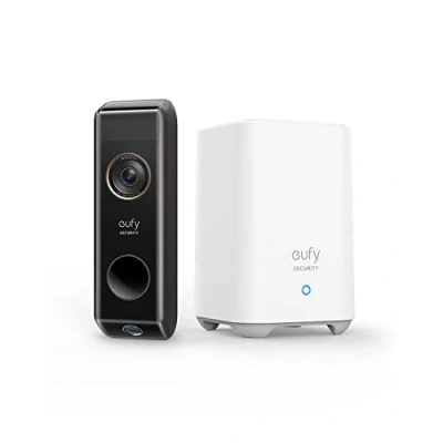 Abbildung von eufy Security Video Doorbell Dual Camera,Akkubetriebene Türklingel mit Kamera &amp; Homebase, Bewegungssensor, Paketerkennung, 2K HD, Gebührenfrei, 16GB lokale Speicherung (Generalüberholt), Schwarz
