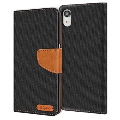 Abbildung von Verco für iPhone XR Hülle, Schutzhülle Apple Tasche Denim Textil Book Case Flip Klapphülle, Schwarz