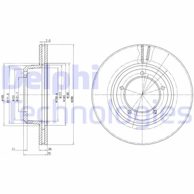 Abbildung von DELPHI BG2612C Bremsscheibe 298 24 5 Belüftet beschichtet unbehandelt ohne Radlager, ABS Sensorring LAND ROVER: Defender Pickup, SUV