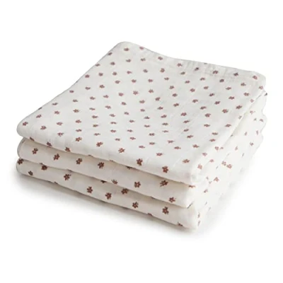 Abbildung von mushie Musselin Baby Tücher, 100% Bio Baumwolle, 59,7 x cm, Blütenmuster, 3er Pack
