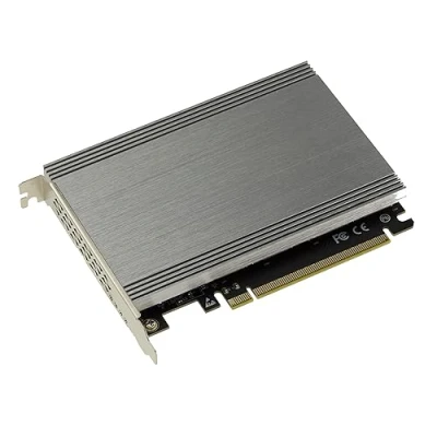 Abbildung von KALEA INFORMATIQUE PCIe 3.0 x16 M2 Controller Karte für 4 M.2 NVMe M Key SSDs mit Aluminium Kühlkörper.
