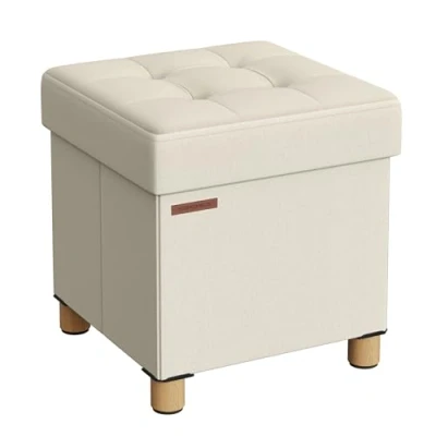 Abbildung von SONGMICS Sitzhocker mit Stauraum, kleine klappbare Sitzbank, 38 x cm Fußbank, Aufbewahrungsbox, bis 300 kg belastbar, für Wohnzimmer Schlafzimmer Schlafsaal, cremeweiß LSF014W11